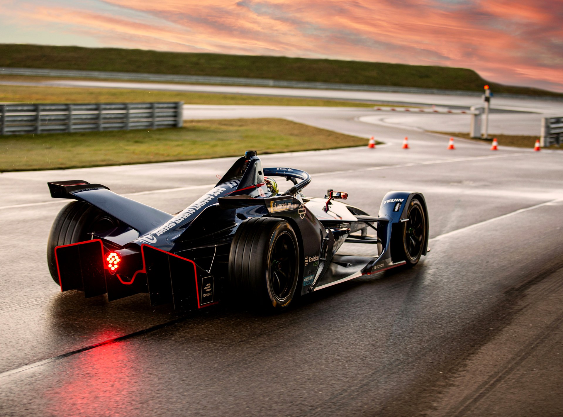 Formula E electric race car on circuit